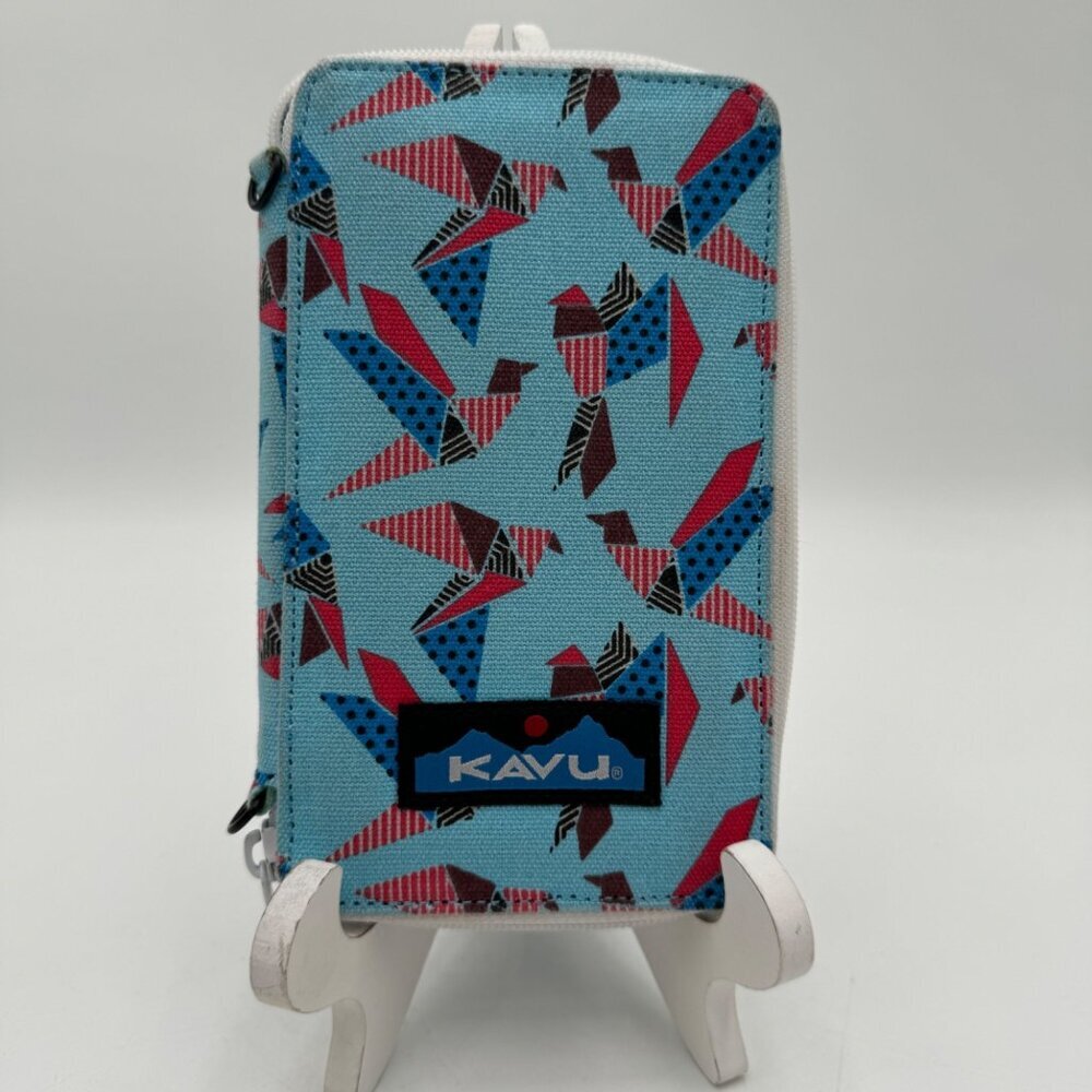 KAVU Large Zip Wallet, Navy Blue Teal Pale red full zipper wallet